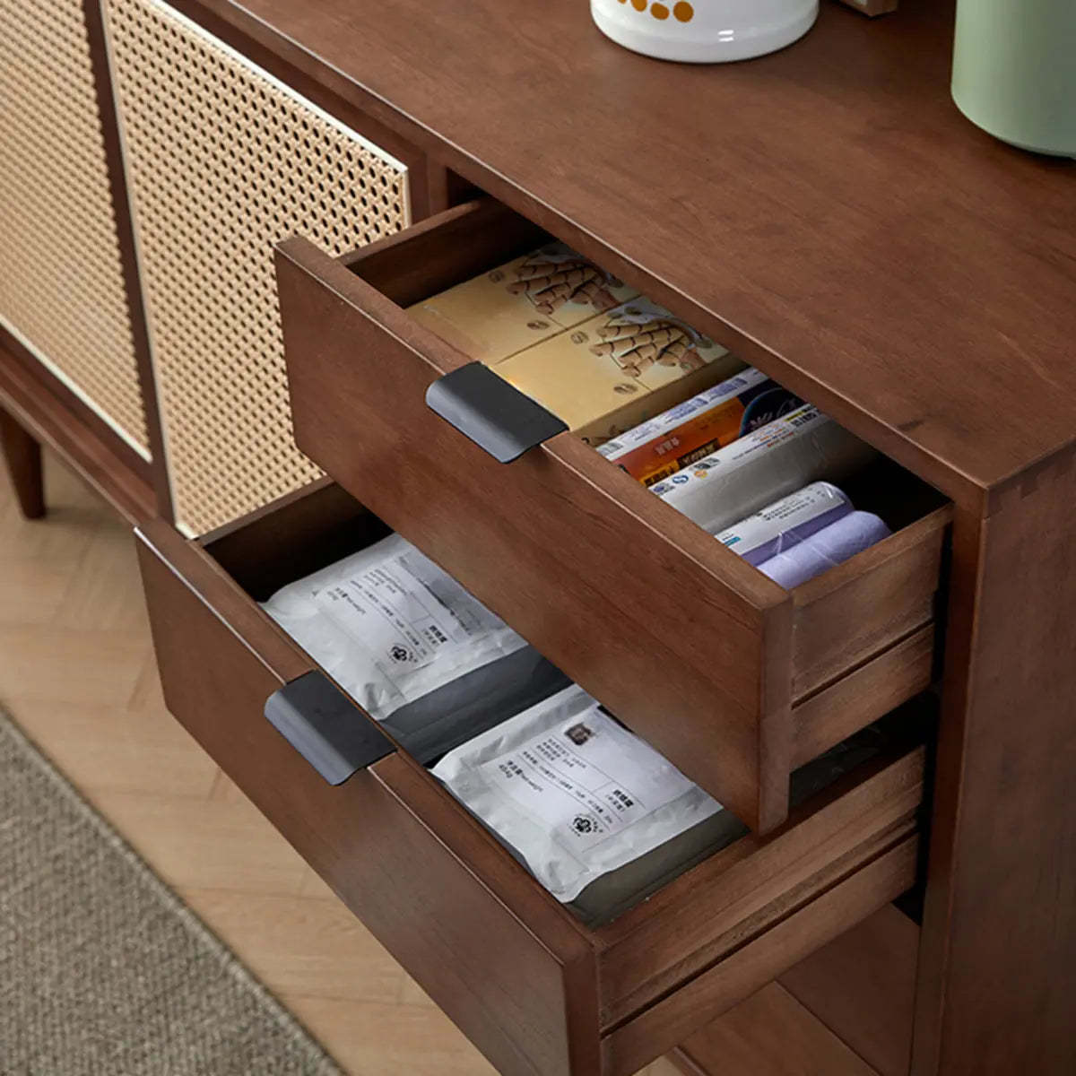 Modish Cherry Wood 4-Drawer Floor Buffet — Cherry Wood