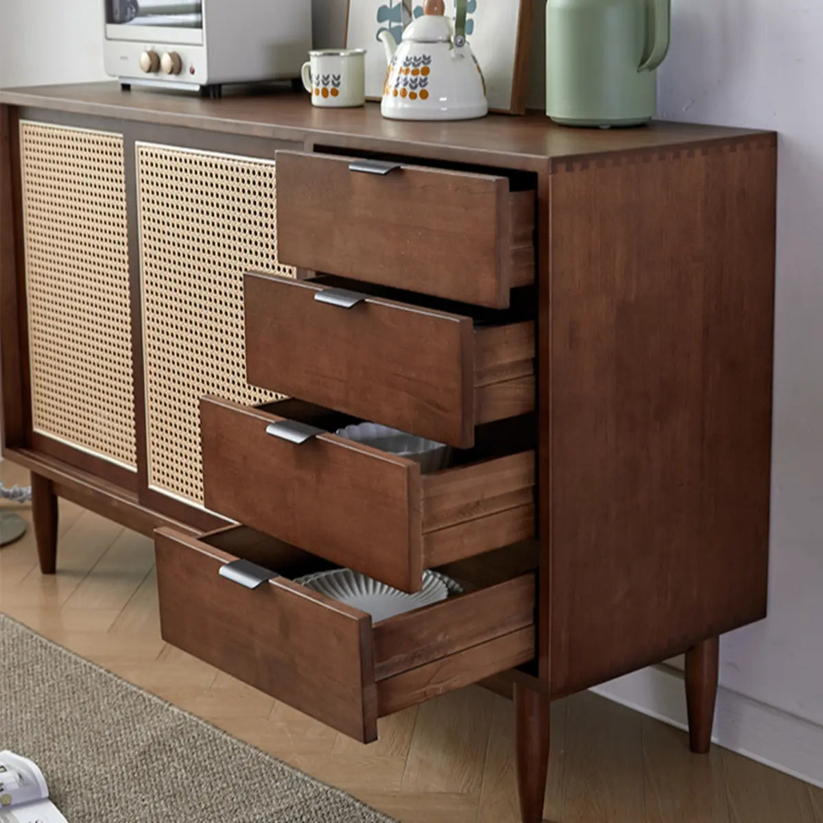 Modish Cherry Wood 4-Drawer Floor Buffet — Cherry Wood