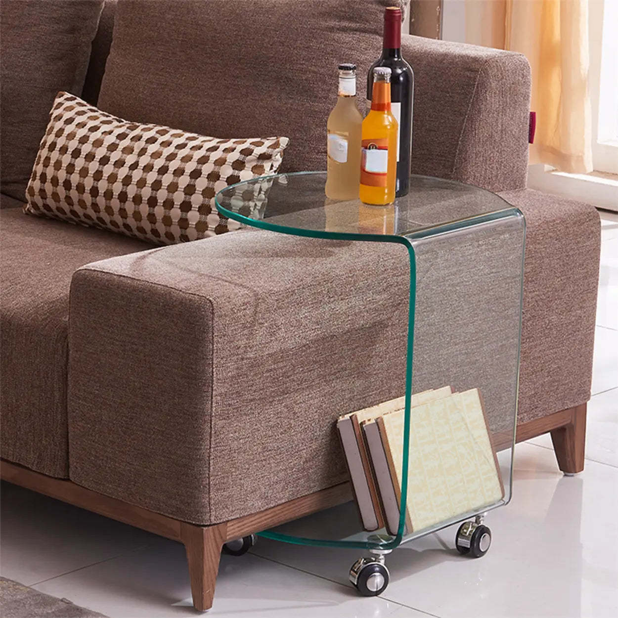 Modern chairside clear black glass coffee tables