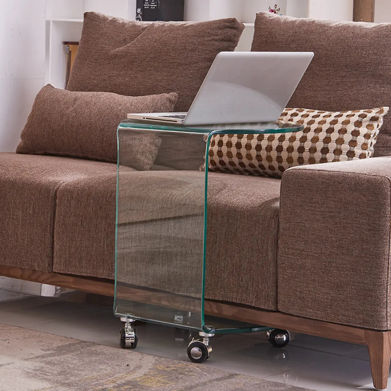 Clear Glass Chairside Table with Wheels