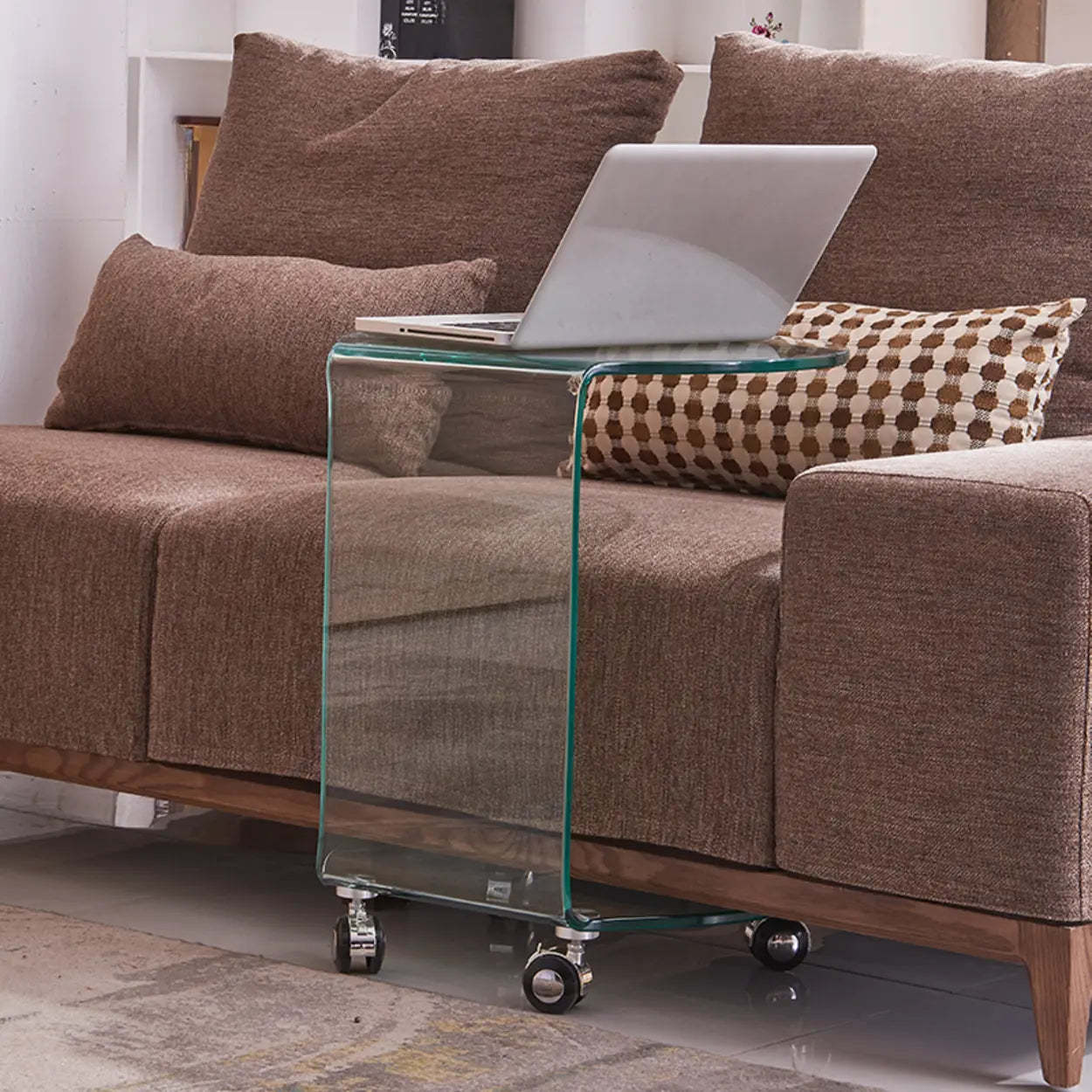 Clear Glass Chairside Table with Wheels