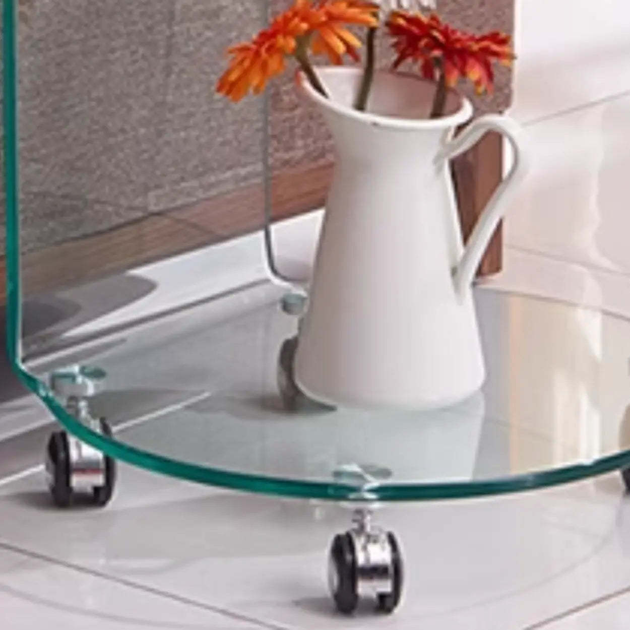 Clear Glass Chairside Table with Wheels