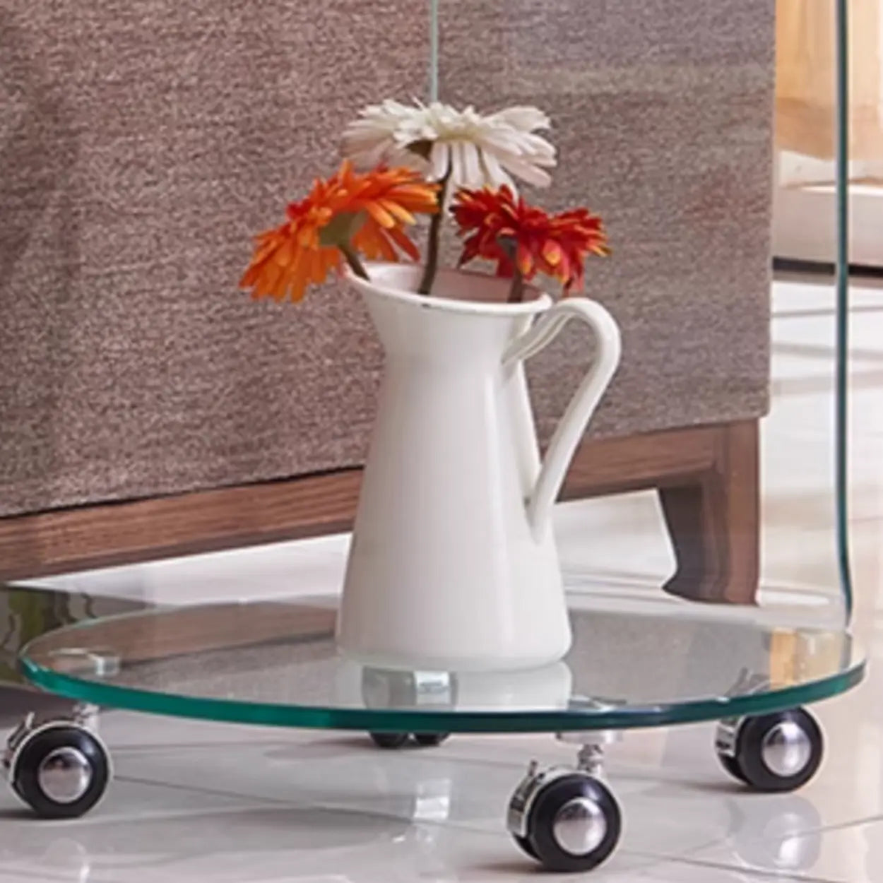 Clear Glass Chairside Table with Wheels