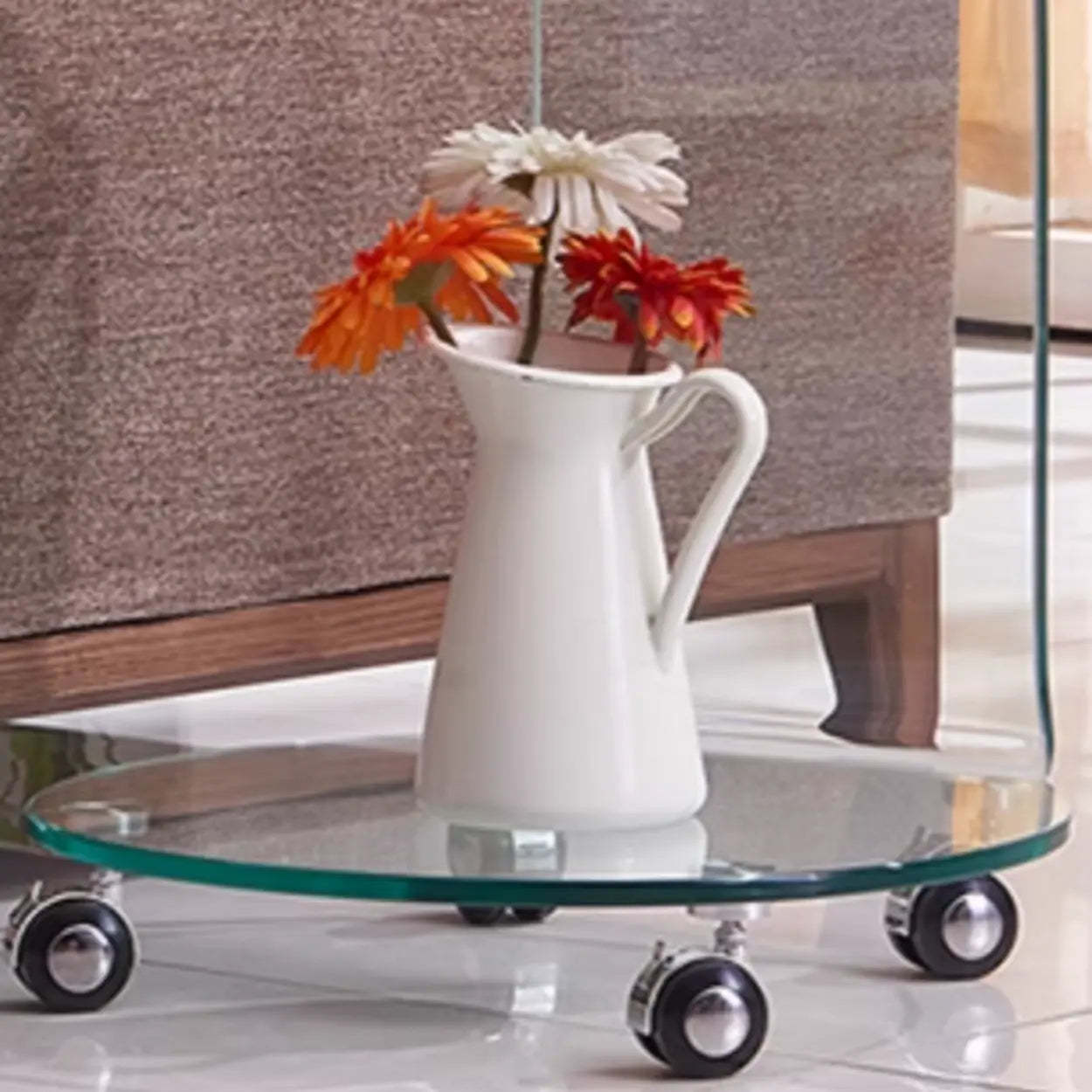 Clear Glass Chairside Table with Wheels