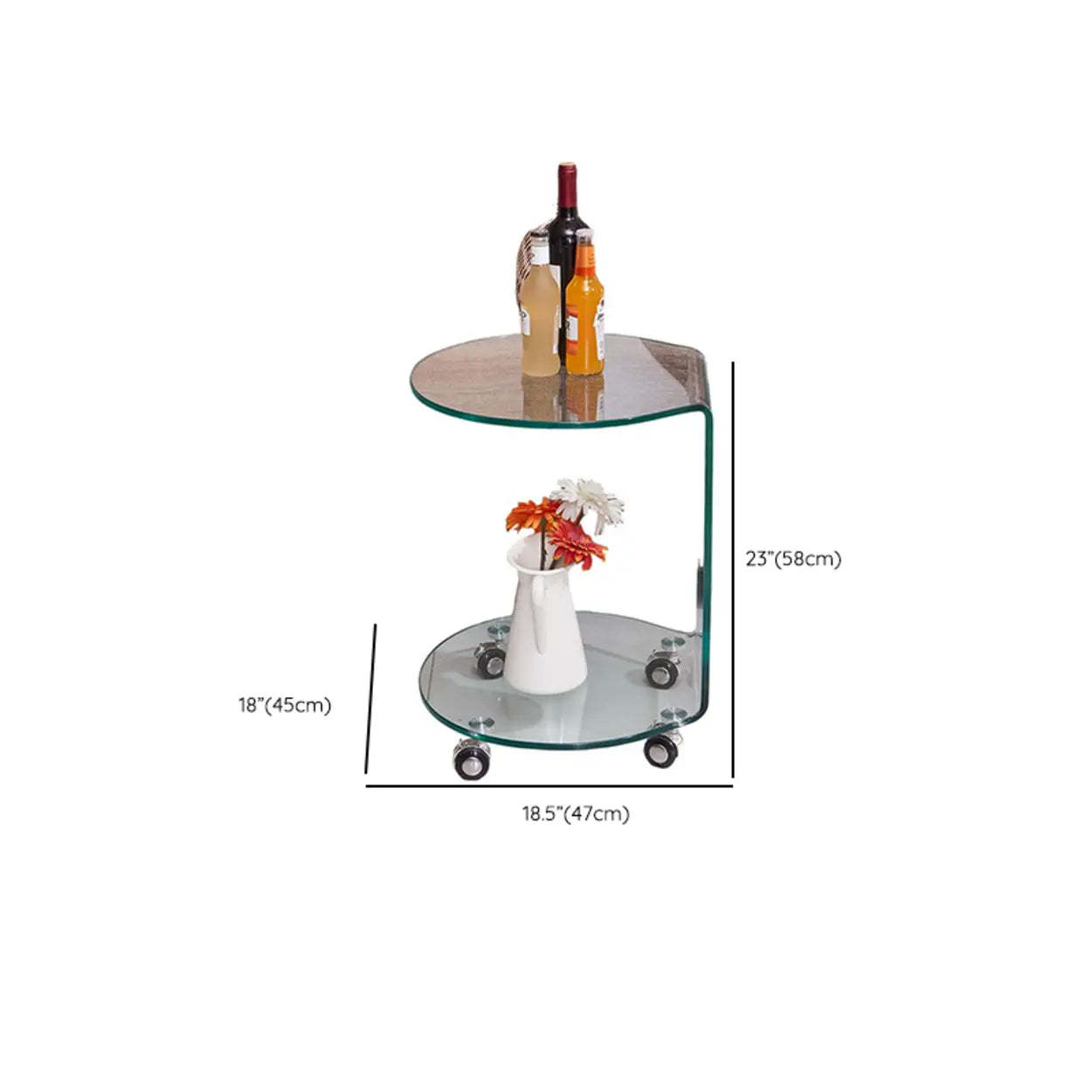 Clear Glass Chairside Table with Wheels
