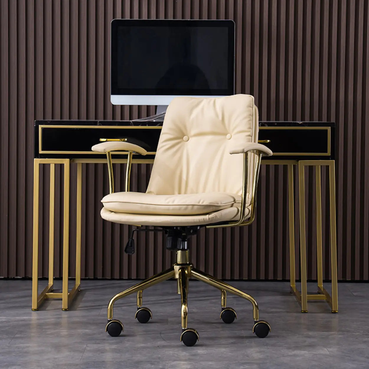Modish Ergonomic Faux Leather Swivel Office Chair — Army Green / Tech Cloth