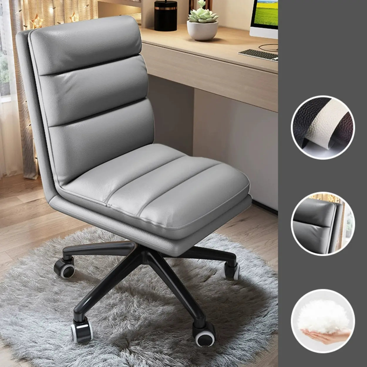 Ergonomic Gray Leather Office Chair with Casters