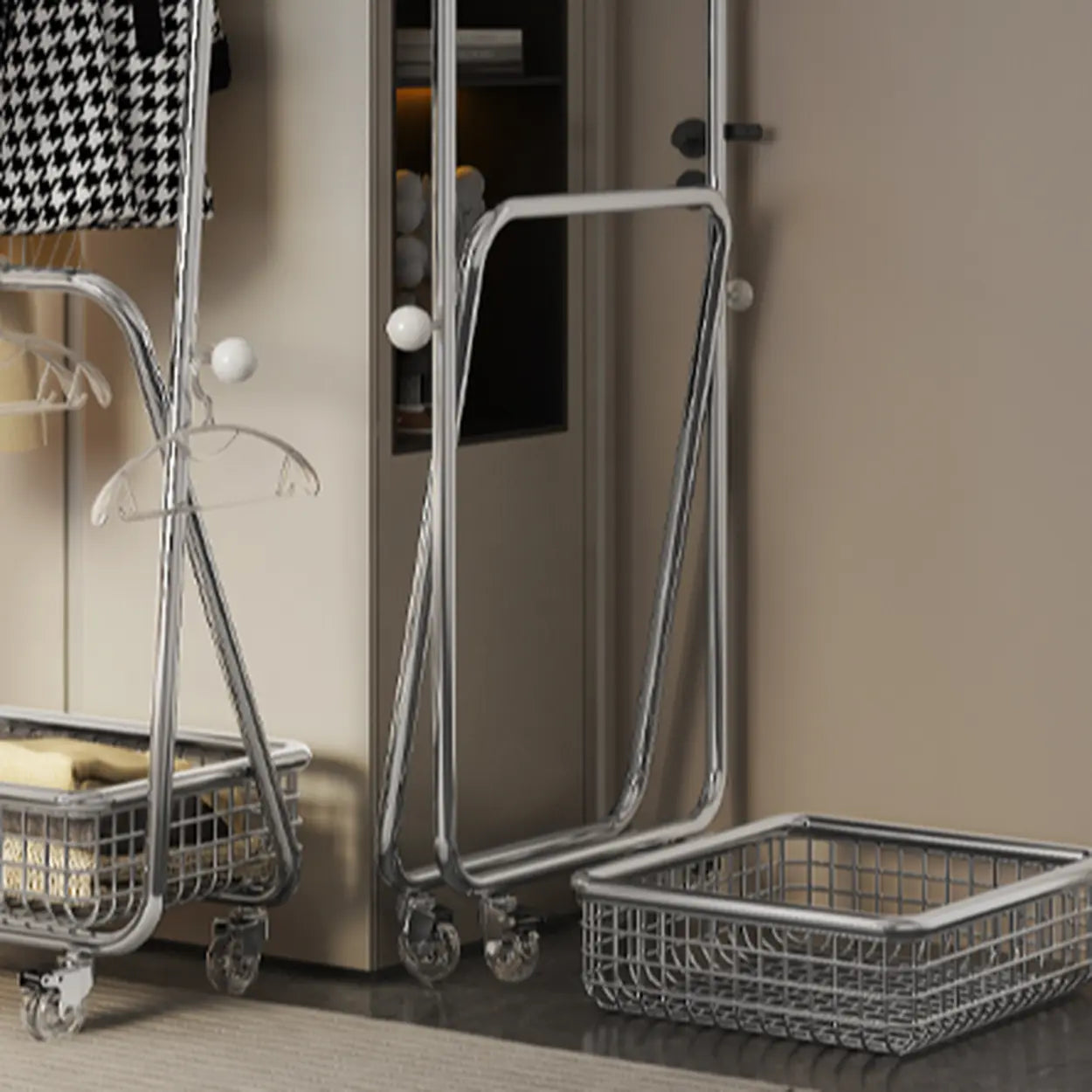 Folding Silver Steel Coat Closet Rack with Wheels