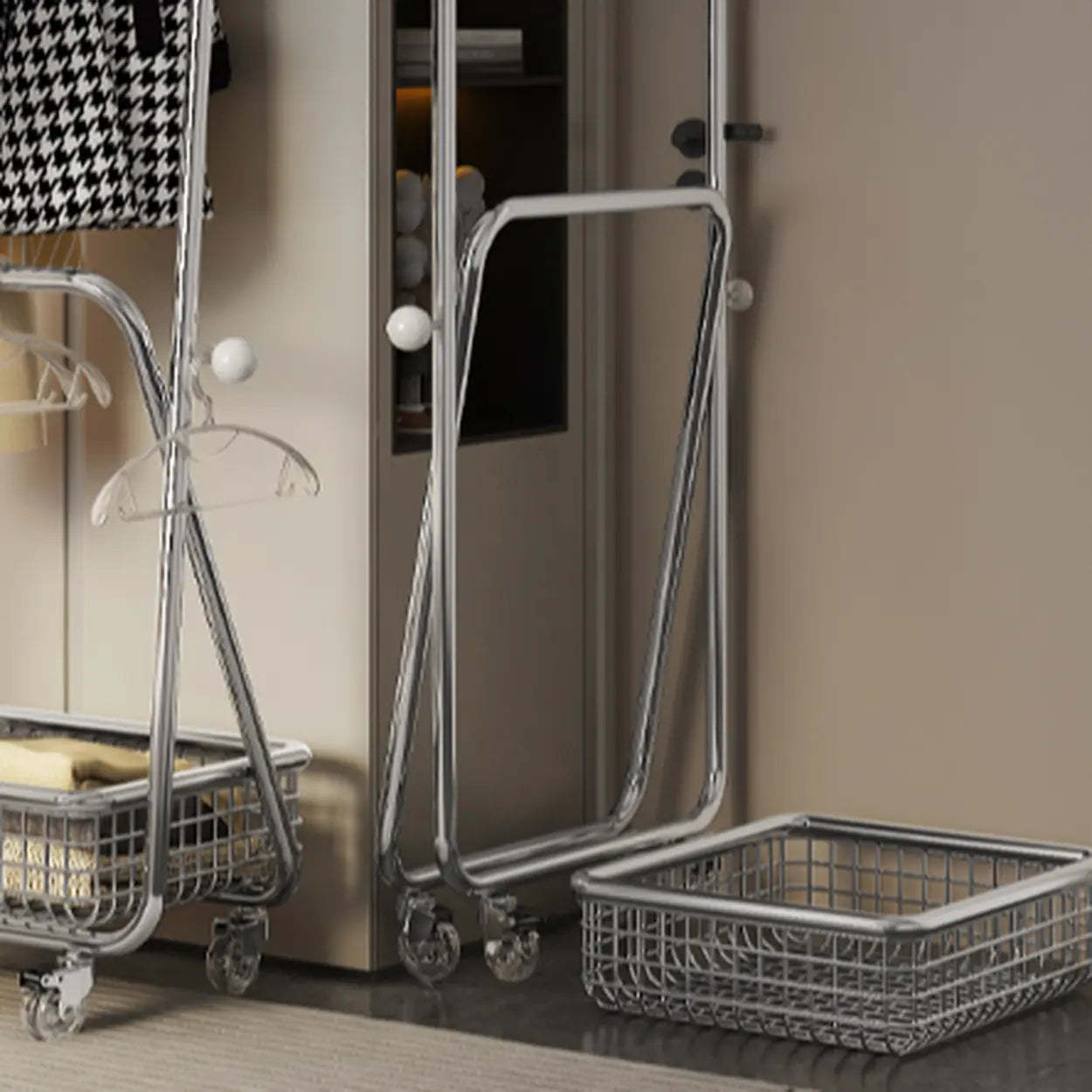 Folding Silver Steel Coat Closet Rack with Wheels