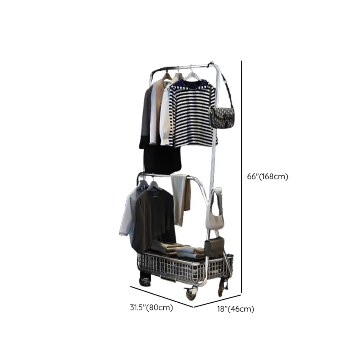 Folding Silver Steel Coat Closet Rack with Wheels