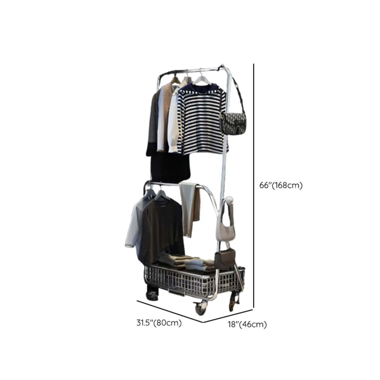Folding Silver Steel Coat Closet Rack with Wheels