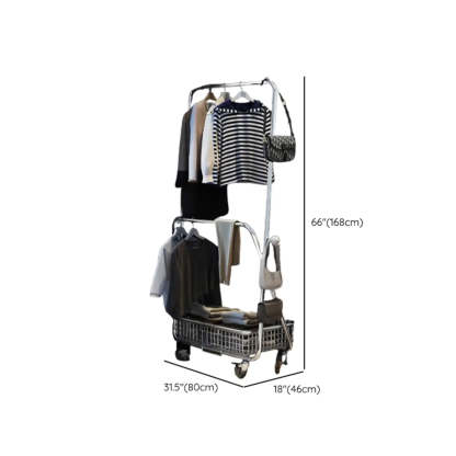 Folding Silver Steel Coat Closet Rack with Wheels