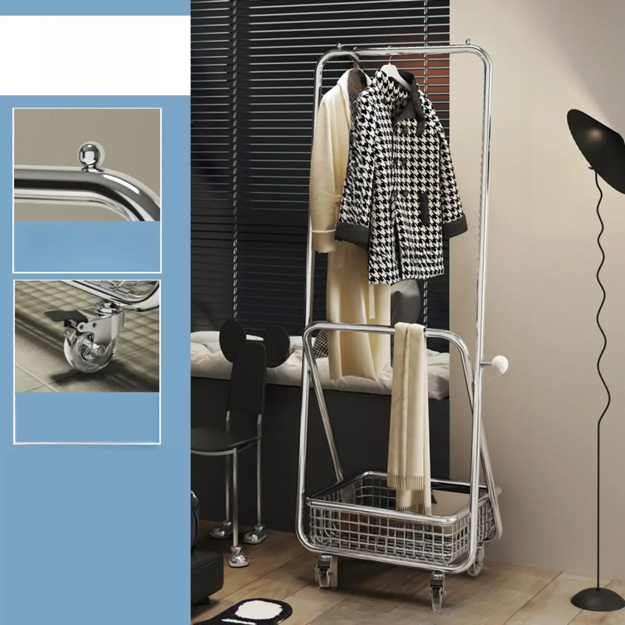 Lighom modern coat folding steel hall trees & coat racks — 31" L x 18" W x 66" H