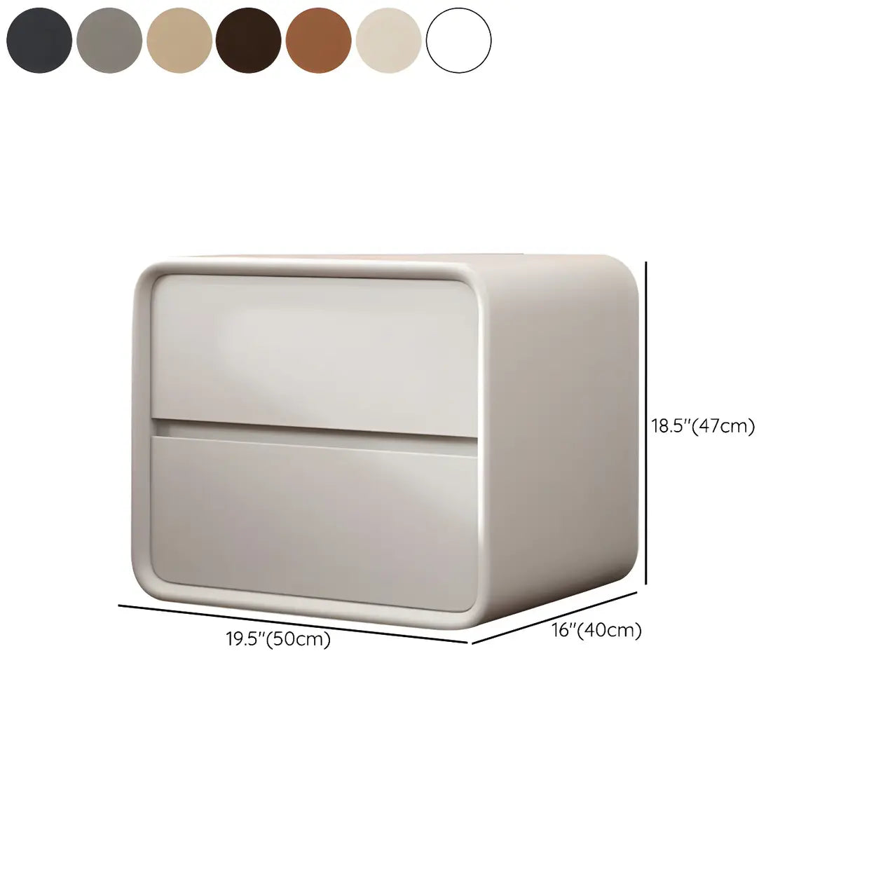 Gray Rounded Faux Leather Dual-Drawer Nightstand — Khaki