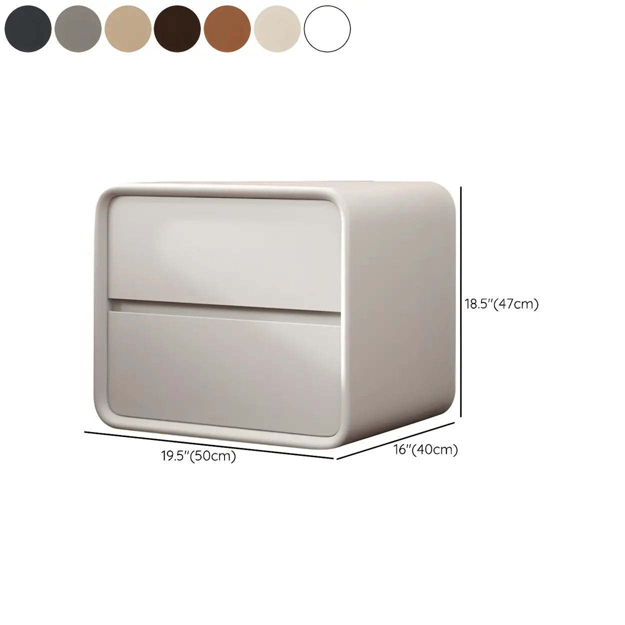 Gray Rounded Faux Leather Dual-Drawer Nightstand — Khaki