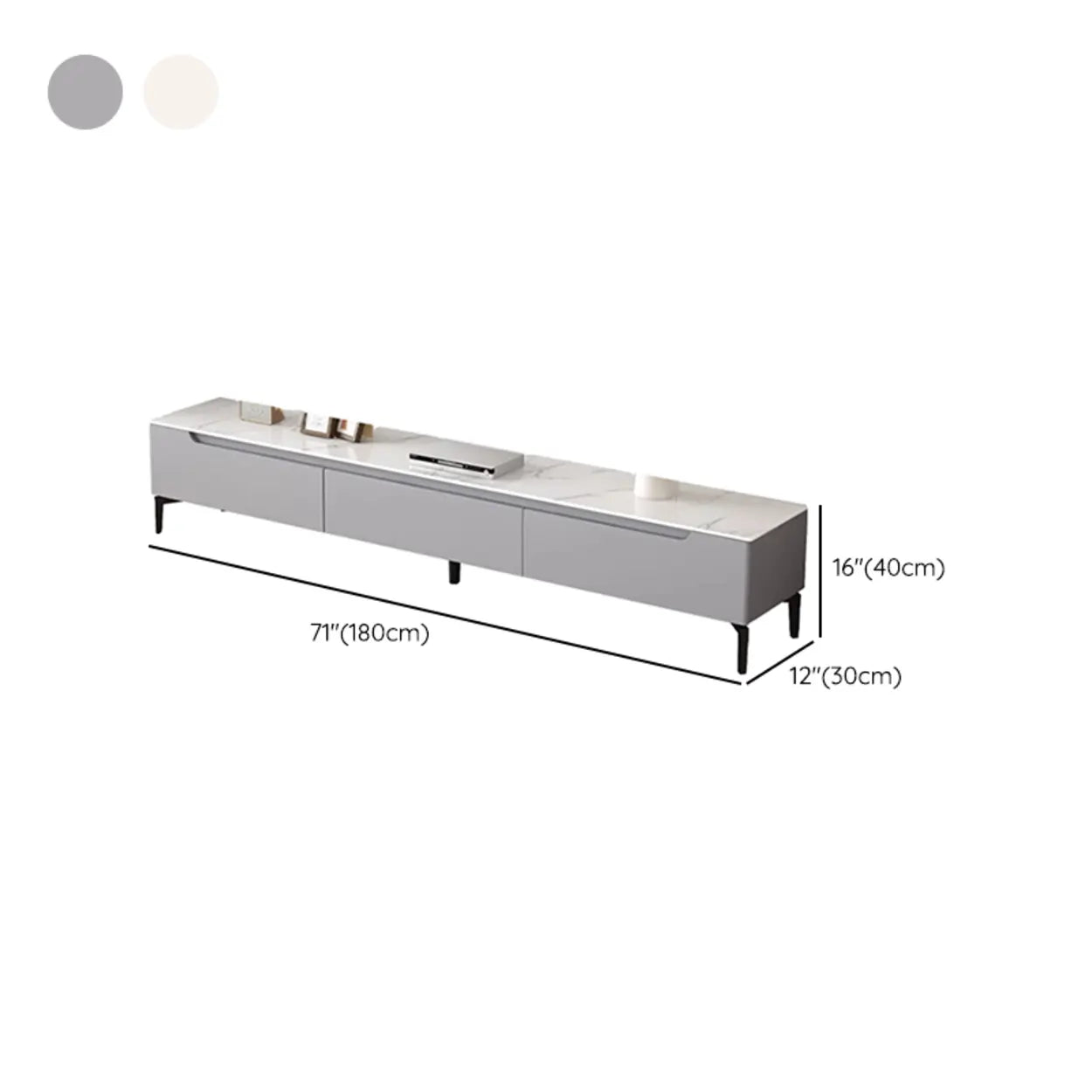 Gray Stone Rectangular TV Stand with Drawers