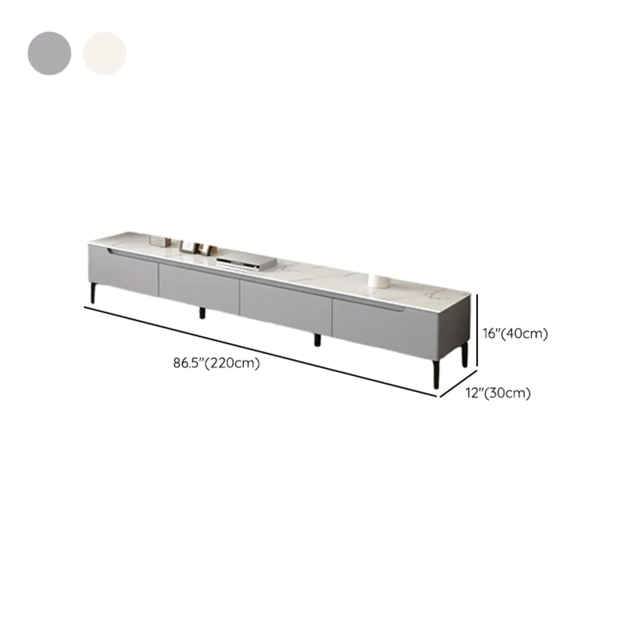 Gray Stone Rectangular TV Stand with Drawers