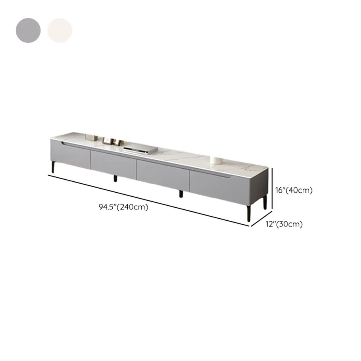 Gray Stone Rectangular TV Stand with Drawers