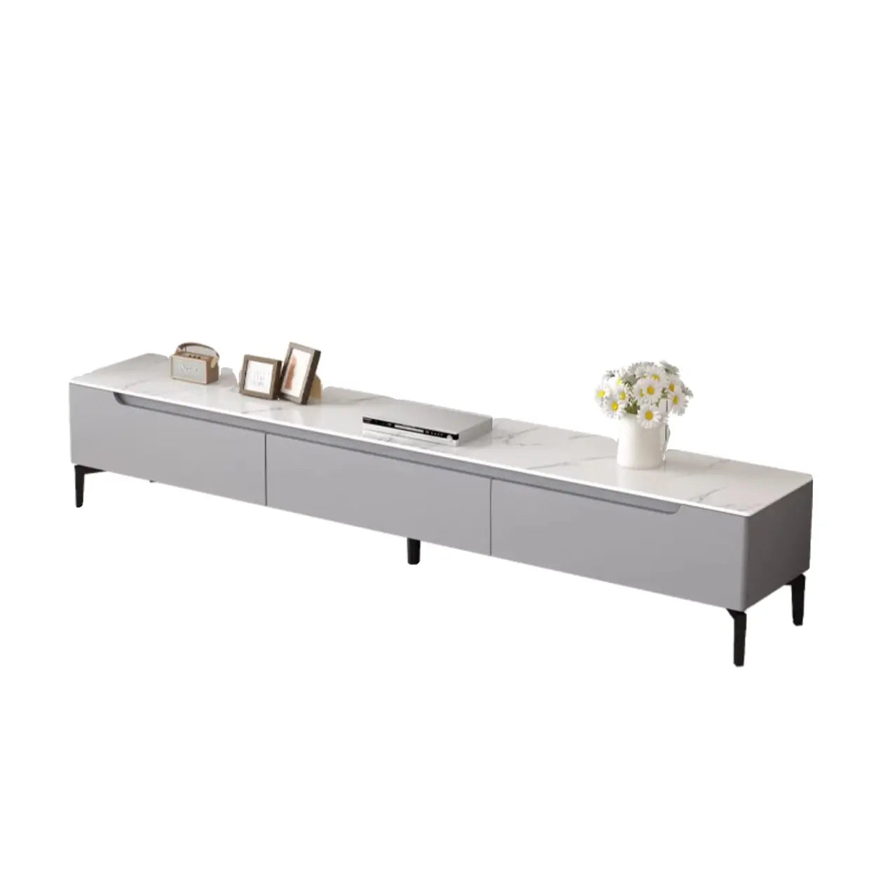 Gray Stone Rectangular TV Stand with Drawers — Grey
