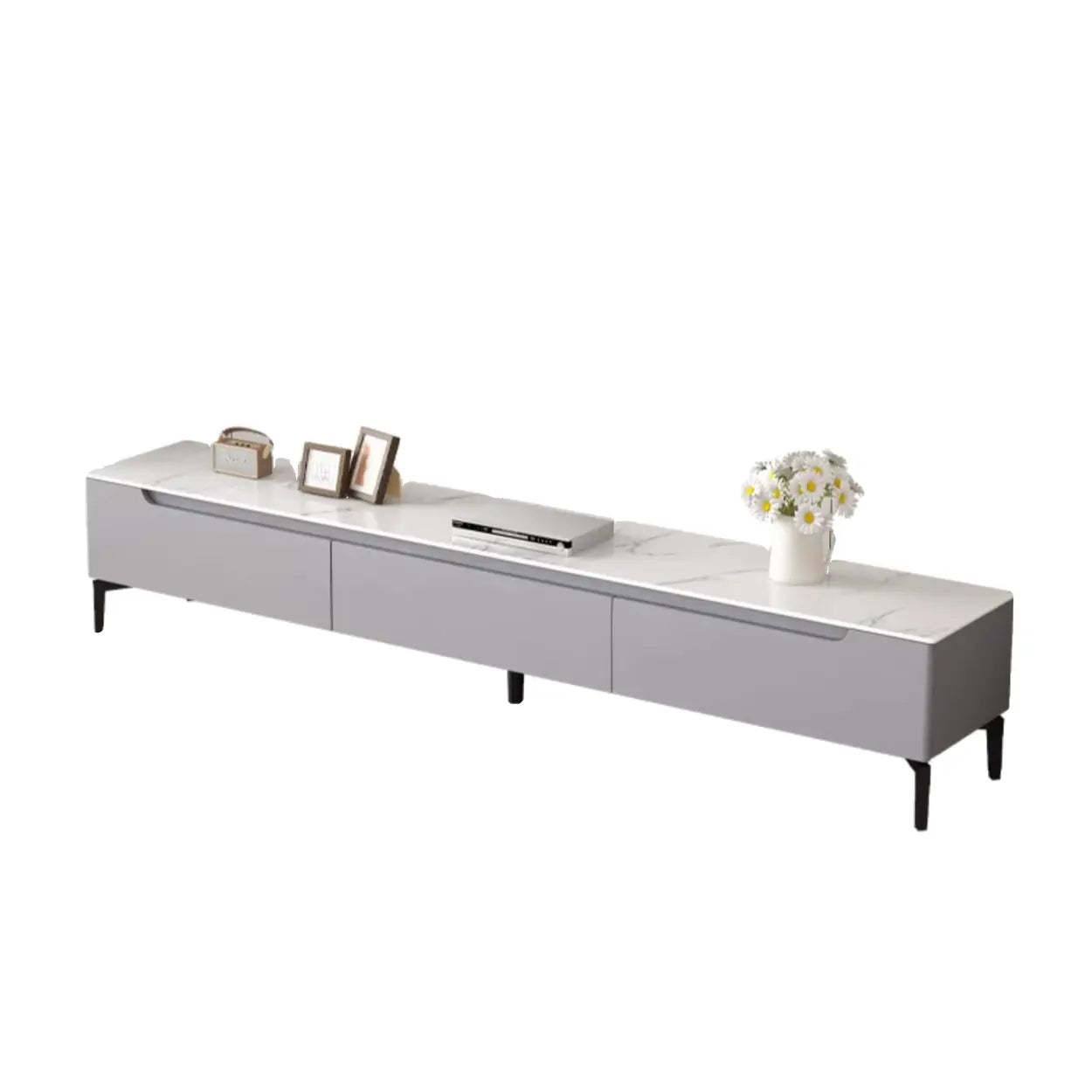 Gray Stone Rectangular TV Stand with Drawers — Grey