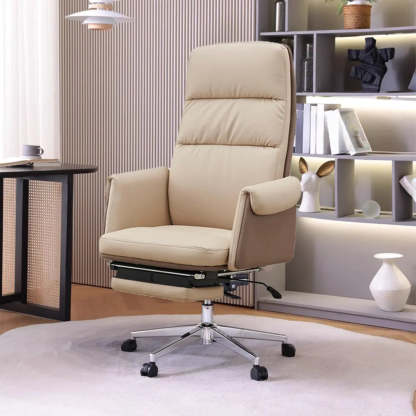 Modish Beige Leather Executive Rotatable Office Chair — Black
