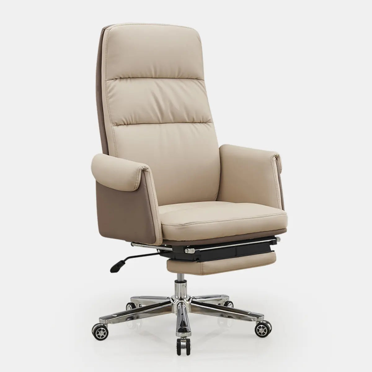 Modish Beige Leather Executive Rotatable Office Chair — Brown
