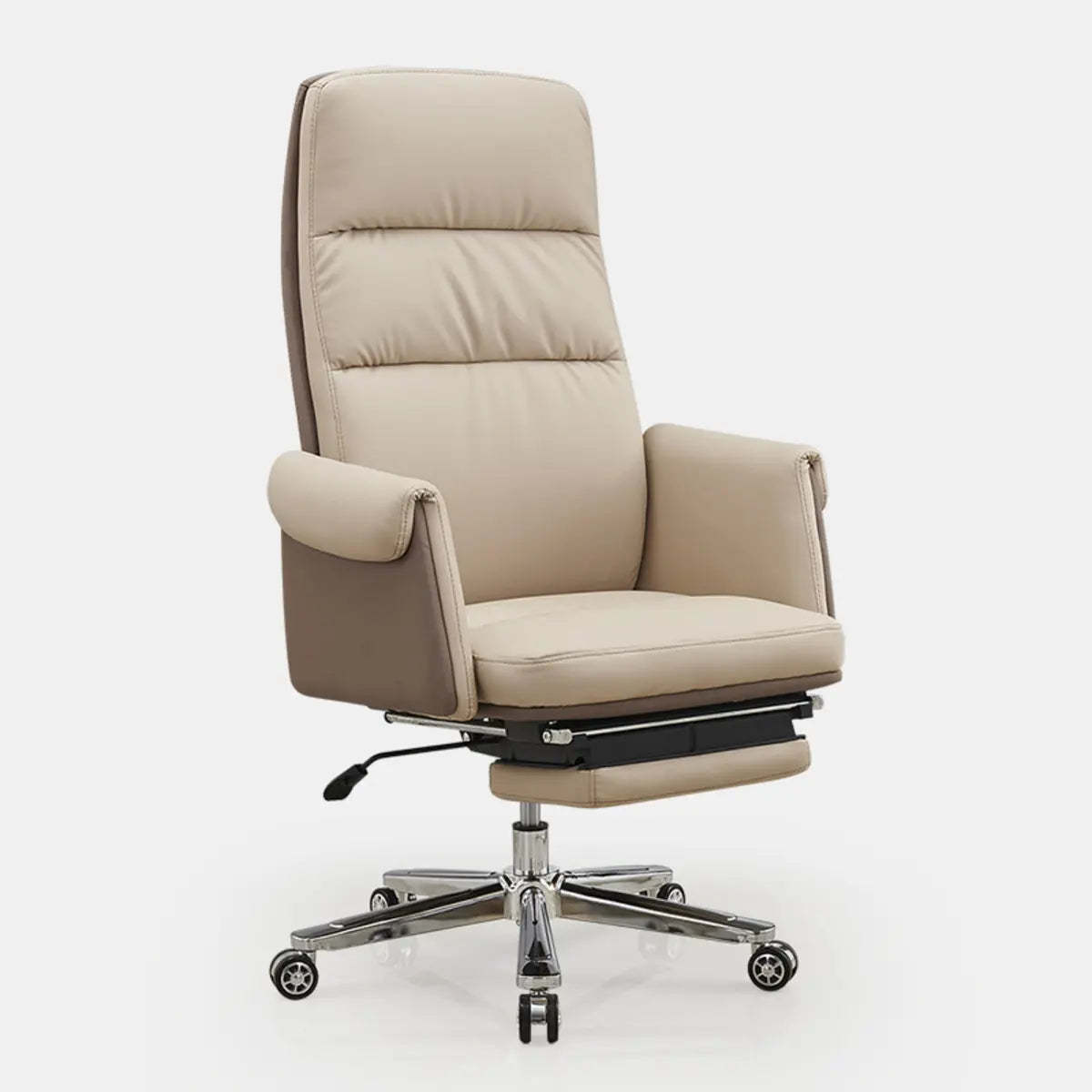 Modish Beige Leather Executive Rotatable Office Chair — Brown