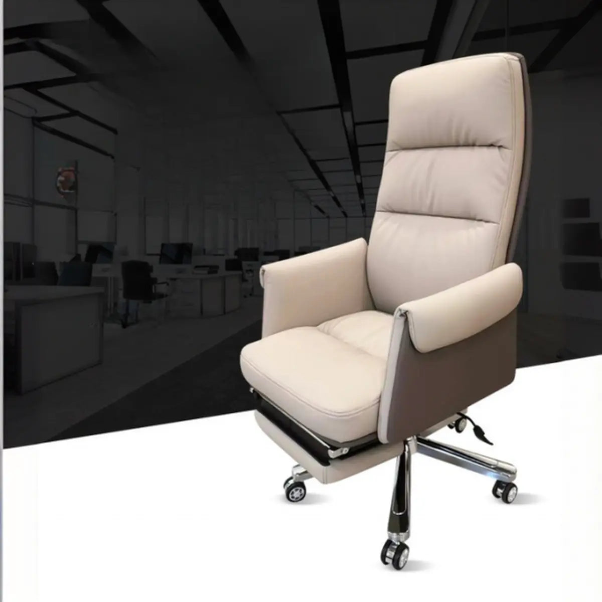 Modish Beige Leather Executive Rotatable Office Chair