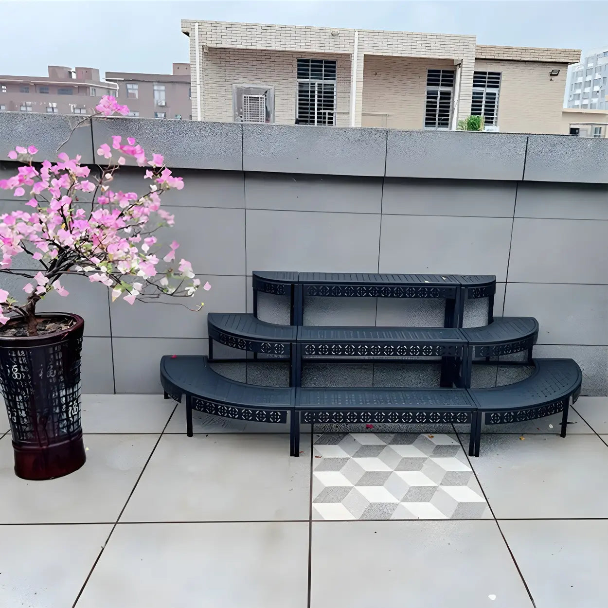 Metal Semi-Circle Balcony Plant Stand