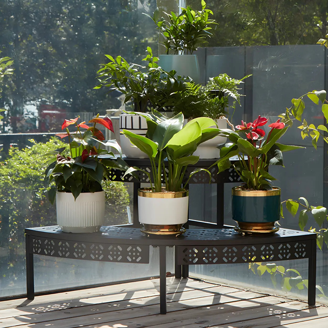Metal Semi-Circle Balcony Plant Stand
