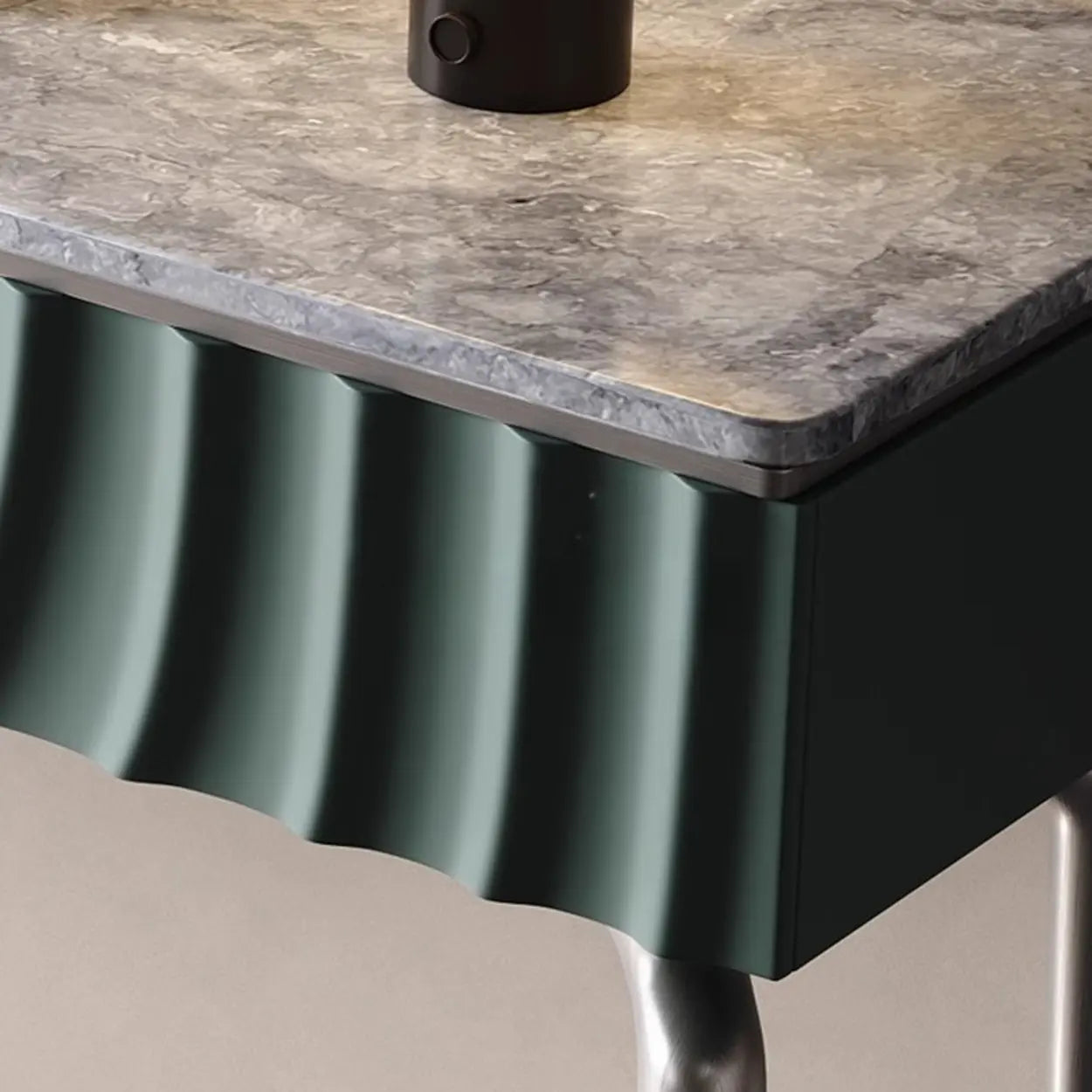 Modish Metal Wave Stone Console Table with Drawers — Walnut