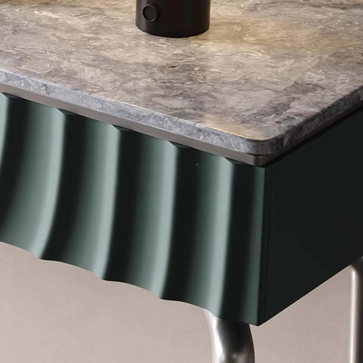 Modish Metal Wave Stone Console Table with Drawers — Walnut