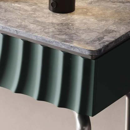 Modish Metal Wave Stone Console Table with Drawers — Walnut