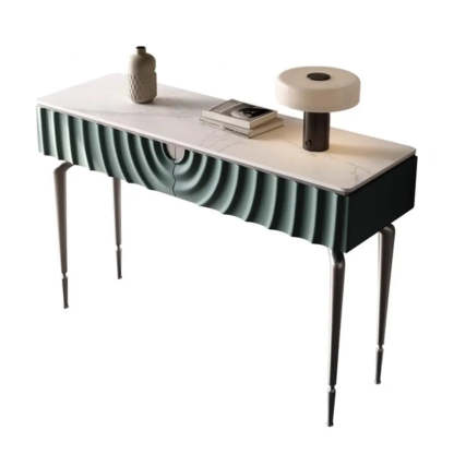 Modish Metal Wave Stone Console Table with Drawers — Black