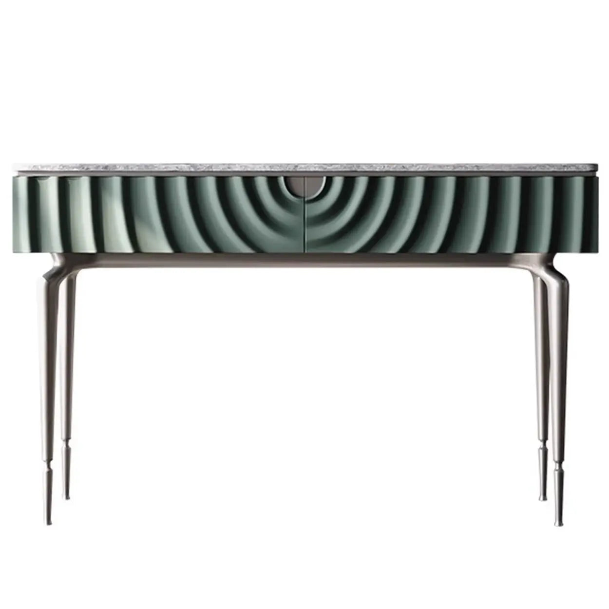 Modish Metal Wave Stone Console Table with Drawers — Gray/ White