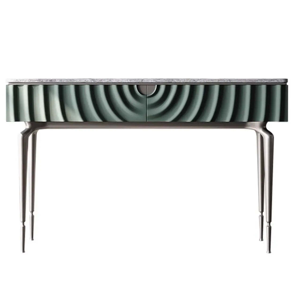 Modish Metal Wave Stone Console Table with Drawers — Gray/ White