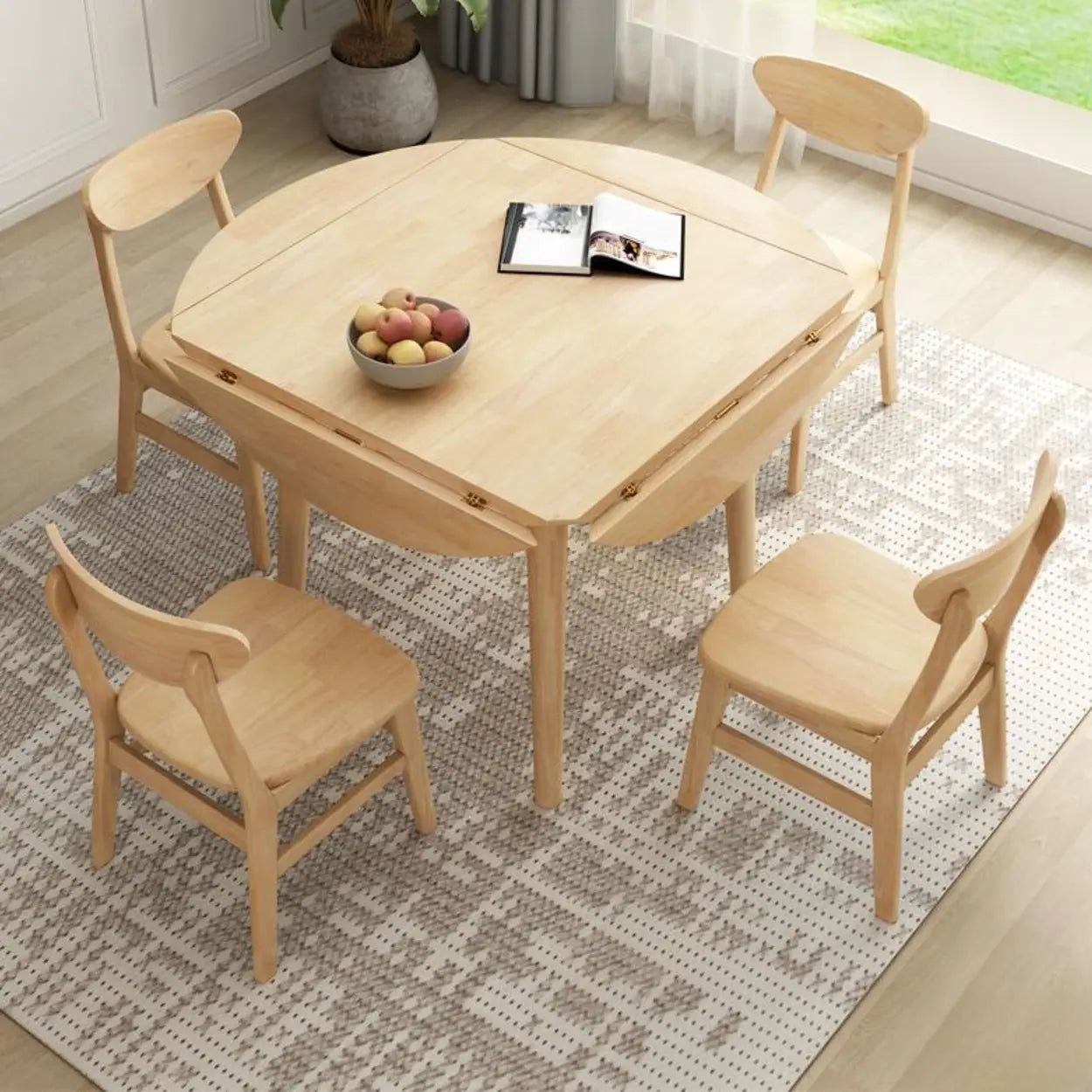 Natural Round Rubberwood Extendable Dining Table — Walnut / Table Only