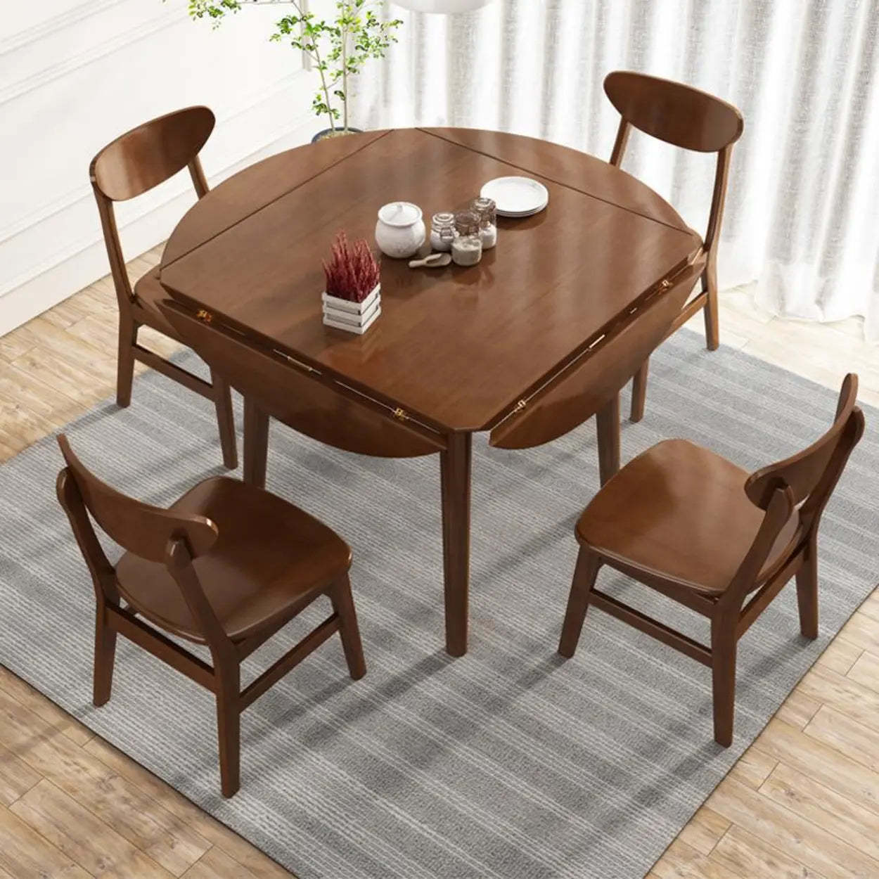 Natural Round Rubberwood Extendable Dining Table — Walnut / Table Only