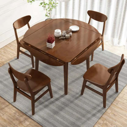 Natural Round Rubberwood Extendable Dining Table — Walnut / Table Only