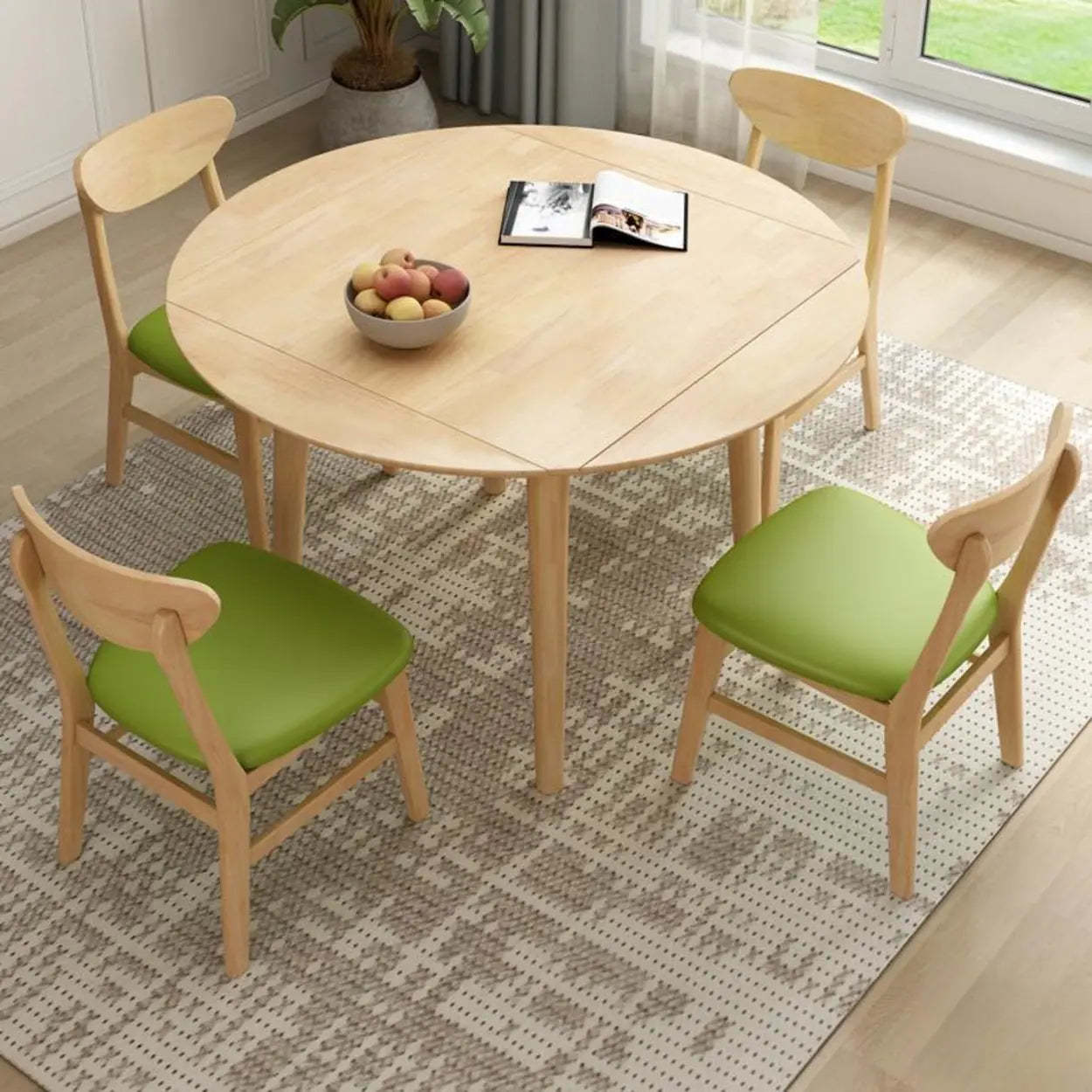 Natural Round Rubberwood Extendable Dining Table — Walnut / Table Only