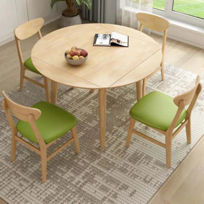 Natural Round Rubberwood Extendable Dining Table — Walnut / Table Only