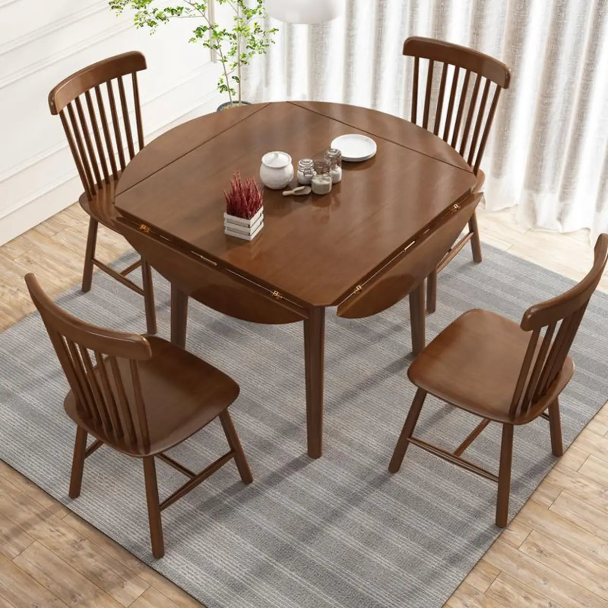 Natural Round Rubberwood Extendable Dining Table — Natural / Table Only