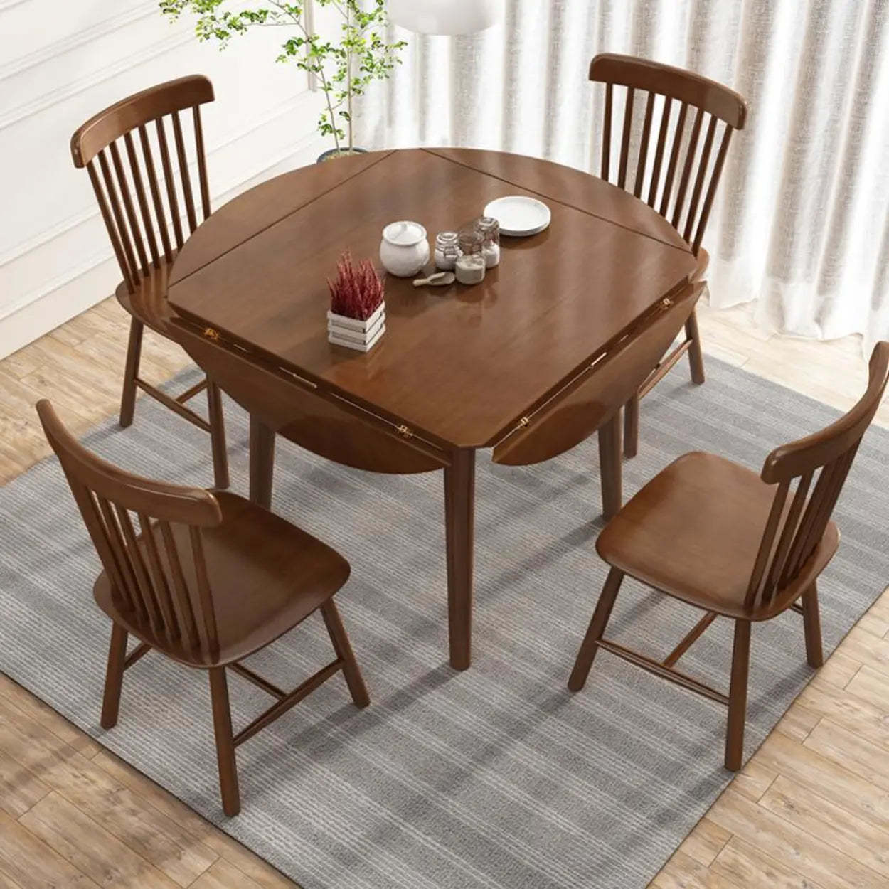 Natural Round Rubberwood Extendable Dining Table — Natural / Table Only