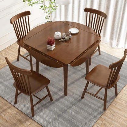 Natural Round Rubberwood Extendable Dining Table — Natural / Table Only