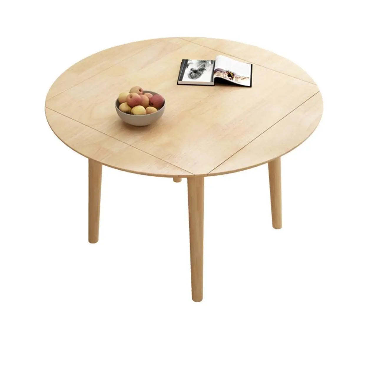 Modern extendable rubberwood natural dining tables, Lighom — 29.1" H x 43.3" Dia x 43" L