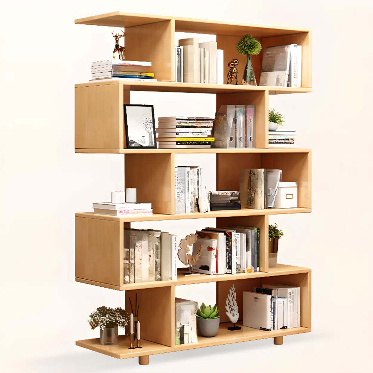 Open Geometric Natural Wood Bookshelf