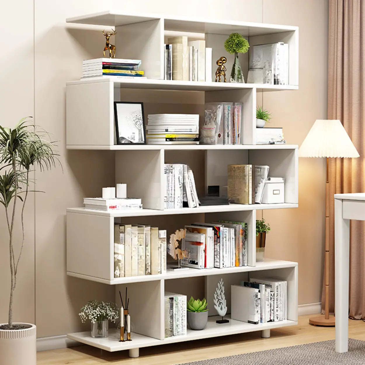 Open Geometric Natural Wood Bookshelf