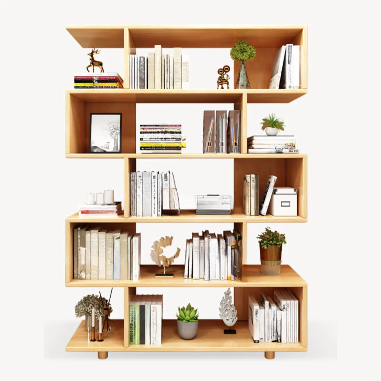 Open Geometric Natural Wood Bookshelf