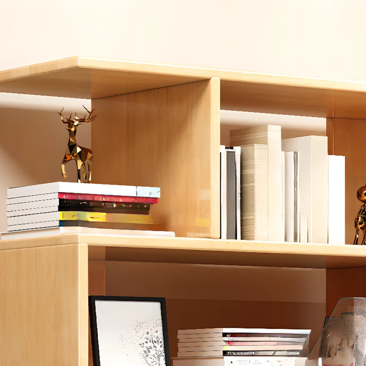 Open Geometric Natural Wood Bookshelf