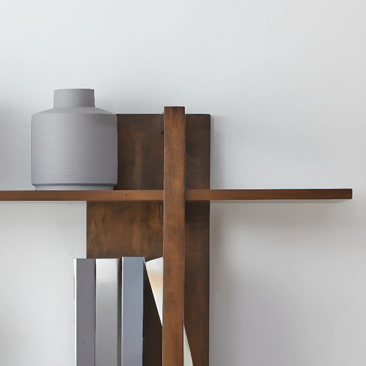 Open Vertical Wood Etagere Display Bookshelf — Walnut